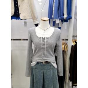 밸리걸 세이브존03 [밸리걸] 레이어드 리본 헨리넥 티셔츠 618661