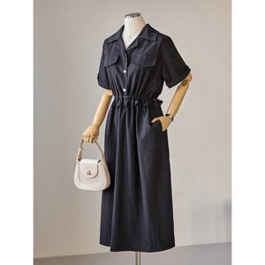 [커스텀에이블]포켓 스트링 셔츠 롱 원피스_T2604OP012B