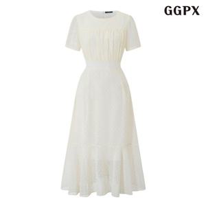 [GGPX]러블리 도트 자수 패턴 반팔 롱 원피스 (GQBOW009D)