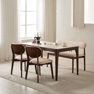 [삼익가구]시에나 포세린 통세라믹 4인용 원목 1400 식탁세트(벤치1+의자2)