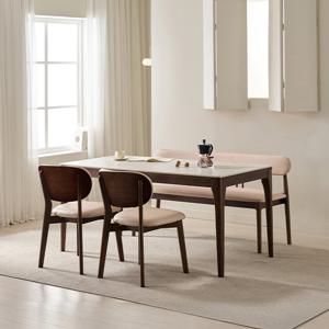 [삼익가구]시에나 포세린 통세라믹 4인용 와이드 원목 1600 식탁세트(벤치1+의자2)