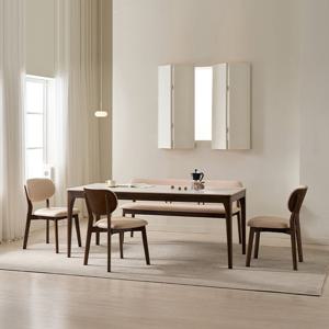 [삼익가구]시에나 포세린 통세라믹 6인용 원목 1800 식탁세트(벤치1+의자3)