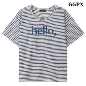 GGPX 데일리 라운드 스트라이프 레터링 반팔 티셔츠 (GQBLW010D)