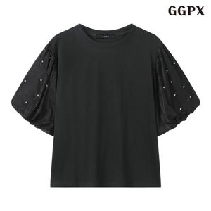 [GGPX]비즈 벌룬 소매 라운드넥 반팔 티셔츠 (GQBLW015D)