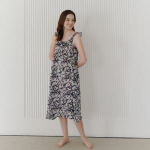 여성 가볍고 부드러운 레이온 파자마 홈웨어 어깨끈 원피스 [VFS5028]