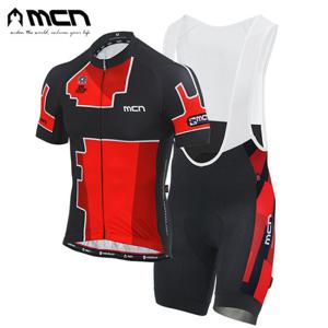 MCN/엠씨엔 테리레드 반팔져지+4부 빕슈트 자전거의류세트
