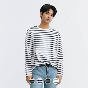 [지오다노/본사] 024913 코튼 크루넥 스트라이프 긴팔 티셔츠