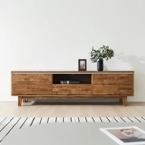 넬로우 1500 고무나무 오픈서랍 거실장 낮은 원목TV장 (착불)