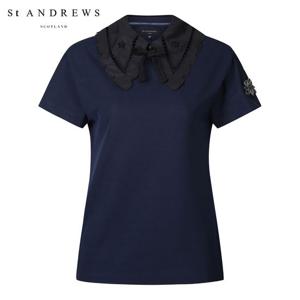 [세인트앤드류스] 여성 탈착 레이스 카라 반팔 티셔츠