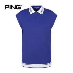 [PING] 여성 로고 카라 배색 민소매 티셔츠