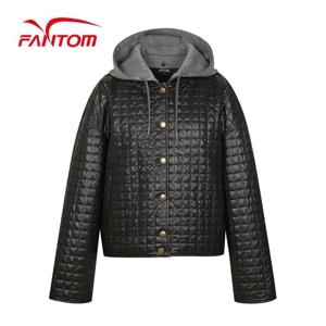 [팬텀] 여성 후드 탈부착 퀼팅 점퍼 221B3JP261_BK