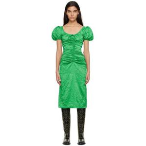 26 SS 가니 여성 그린 새틴 미디 드레스 231144F054025