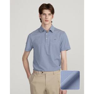 닥스 남성 25SS CARVICO 라이트네이비 깅엄 반팔 카라 티셔츠 DMTS5B308N1