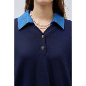 [요하넥스]니트 레이어드 데님 블라우스 J5A3B300