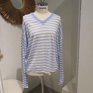 르피타 HC06 스트라이프 V넥 긴팔 니트(라이트 블루) L252BSW507