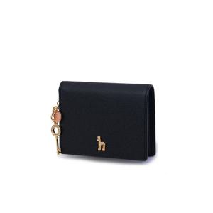 [헤지스] HIWA5E184BK_여성 블랙 가죽 큐빅 퍼피로고 참장식 반지갑