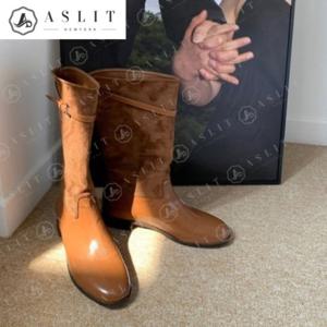 [애슬릿] 여성 하프 스웨이드 굽 낮은 미들 부츠