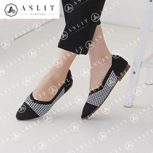 [애슬릿] 스틸레토 체크 패턴 여성 발 편한 플랫 슈즈