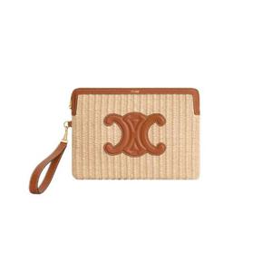 셀린느 트리옹프 라피아 카프스킨 스트랩 퀴르 스몰 파우치 내츄럴 탄 10J502FBV-02NT