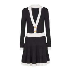 발망 롱 슬리브 브이넥 플레어 니트 미니 원피스 FF1R9858KI64