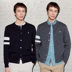 헤지스  25FW  2컬러 택1  남성 울혼방 소매 배색 라운드 가디건 HZSW5D200