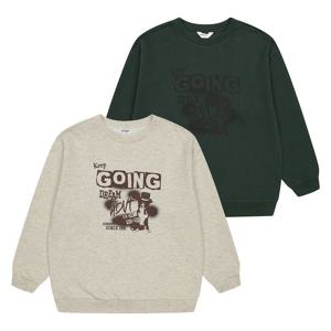 [에꼴리에][가을]힙무드 프린팅 맨투맨티 25C1402(그린,오트밀)