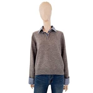 [숲]레이어드형 카라셔츠 배색 니트 SBBLK31