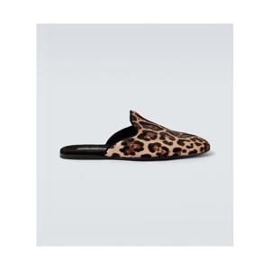 돌체앤가바나 레오파드 프린트 카프 헤어 뮬 P01129733