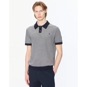 헤지스 남성 25SS 스테디셀러 네이비 짜임 면 반팔카라니트 WHSW5B558N2