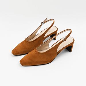 [신난다슈] 여성 구두 슬링백 힐 5cm 여자 펌프스 발편한 통굽 미들힐 스웨이드 ST261109 카멜