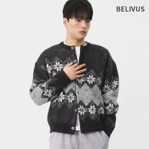 빌리버스 남성 데일리 감성 노르딕 눈꽃 브러시 코지 니트 가디건 BCON019