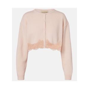 발렌티노 레이스 트리밍 크롭 버진 울 카디건 P01107892