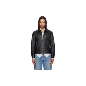 26 SS 보스 남성 블랙 레귤러 핏 가죽 재킷 261085M181002