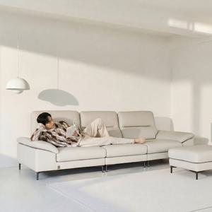 [다우닝] 아지오 4인 스윙 전체 통가죽 소파+스툴