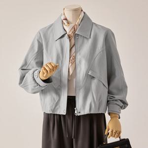 [커스텀에이블] 커브 절개 숏 레더 라이크 점퍼_T2602JP004A