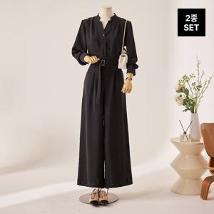 [커스텀에이블] 엘레강스 벨티드 블라우스 와이드 팬츠 셋업_T2602SE003A