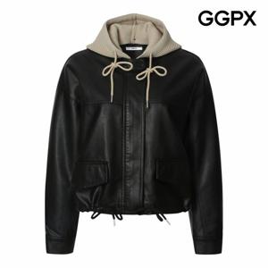 [GGPX] 니트 후드 탈부착 페이크 레더 자켓 (GQ2JK006B)
