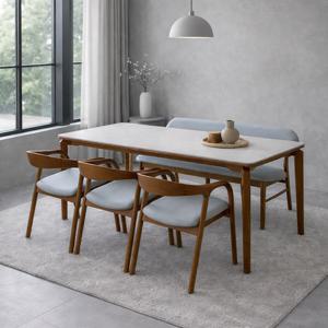 신혼 패밀리 추천 세라믹 6인용 식탁 (의자3+벤치1) TP1143