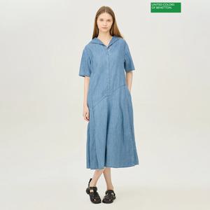 베네통 반팔 소매 해지 데님 원피스 BAOP03511