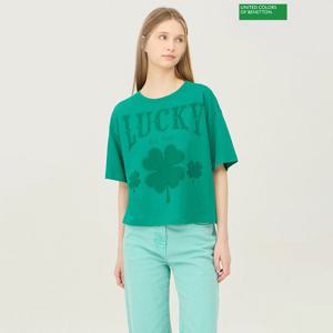 베네통 럭키 프린팅 오버핏 반팔 티셔츠 BATS14511