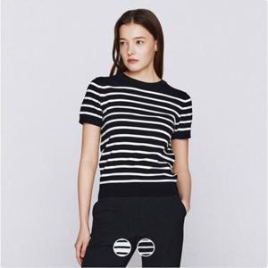 [지오다노]여성 간절기 크루넥 스트라이프 라운드넥 반팔 니트 스웨터 356510