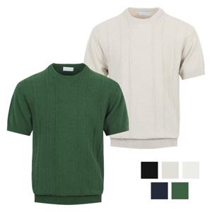 남자 베니스 부클 라운드 반팔 니트티 AT-KNH-Q035-회베이지