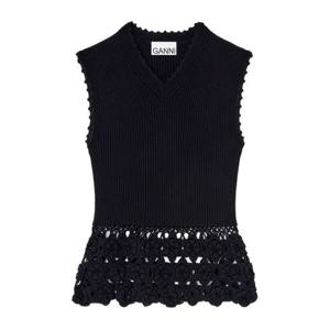 가니 브이넥 리브 니트 크로셰 베스트 A1070251 099