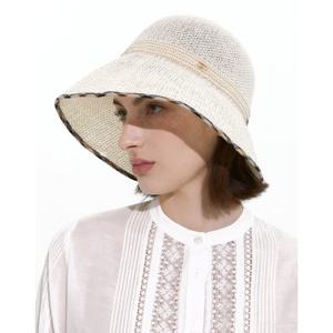 [인기신상] [DCHE6E149W1] 여성 체크배색 화이트 라피아 플로피햇