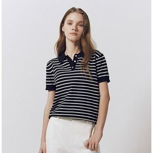 [지오다노] 여성 스트라이프 단가라 카라 폴로넥 반팔 니트 356524