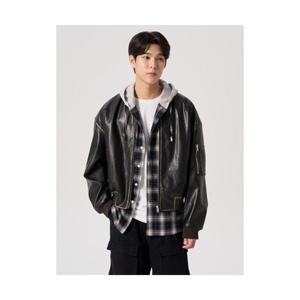 에잇세컨즈 8SECONDS 빈티지 페이크 레더 블루종 블랙 (45423ZLQ55) 45423ZLQ55 404683