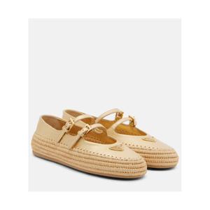 프라다 메탈릭 레더 라피아 발레리나 플랫 P01149982