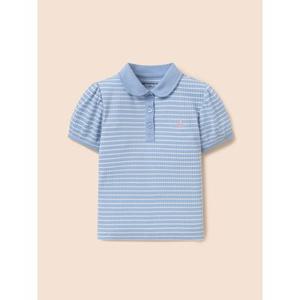 [빈폴키즈] 여아 T카라 스트라이프 골지 반소매 티셔츠  스카이 블루 (BI6342G06Q)