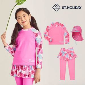 [에스티홀리데이]여아용 래쉬가드 수영복 플랩캡 세트 ST2014 유아 아동 아기