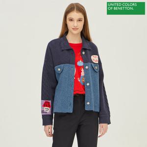 베네통 케이블 소매 트러커 니트 가디건 BAKCB3361_NY